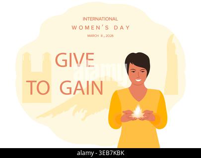 8 marzo illustrazione vettoriale giornata internazionale della donna 2026 tema. Regala a Gain IWD dando posa a una donna con le mani tagliate fuori femminismo anteriore genere uguale Illustrazione Vettoriale