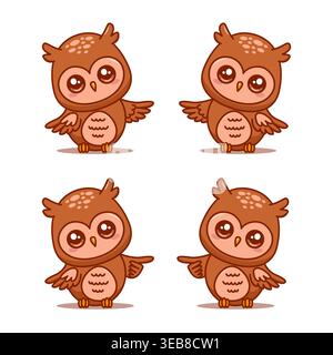 Set di puntini carini con vettore di caratteri dei cartoni animati isolato su bianco Illustrazione Vettoriale