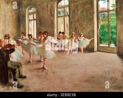 Edgar Degas – le prove del Balletto sul palco (c.1874) – prove del Balletto, composizione del palco, movimento dinamico, luce sottile | Artium Foto Stock