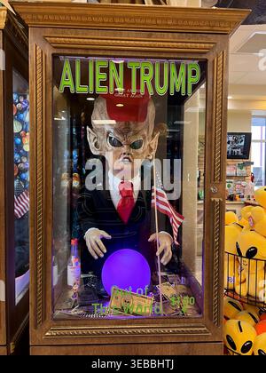 Alien Trump e Alien Biden Fortune Machines in mostra presso l'ATTRAZIONE Alien Fresh Jerky ROAD, mostra aliena dell'8 giugno 2021 a Baker California. Foto di Jennifer Graylock-Alamy 917-519-7666 Foto Stock