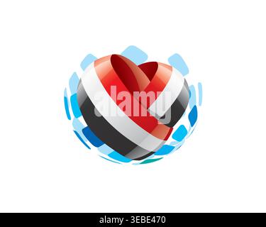 Cuore patriottico avvolto nell'illustrazione della bandiera yemenita Illustrazione Vettoriale