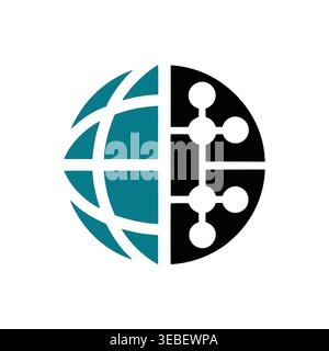 Emblema Abstract Global Rising Sun & Connectivity Illustrazione Vettoriale