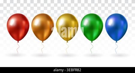 Set di palloncini olografici colorati in rosso oro verde e blu per feste e decorazioni di eventi Illustrazione Vettoriale