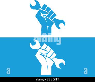 Festa del lavoro e mano che reggono una chiave Illustrazione Vettoriale