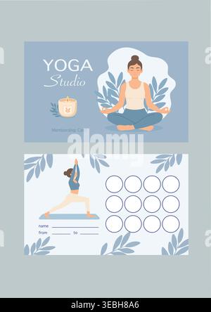 Scheda di iscrizione Yoga Studio e Loyalty Tracker Design Illustrazione Vettoriale