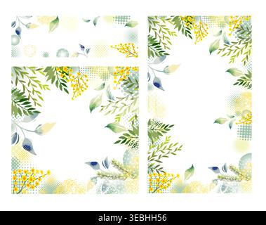 cornici floreali con mimosa . Disegnato a mano. Non ai, illustrazione vettoriale. Illustrazione Vettoriale