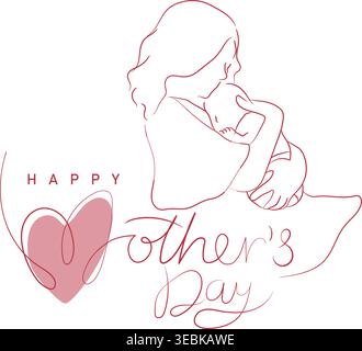 Cartolina di auguri per la festa della mamma silhouette tipografica della mamma che abbraccia il bambino Illustrazione Vettoriale