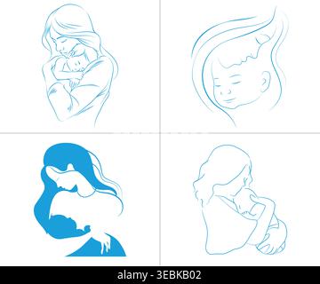 Cartolina di auguri per la festa della mamma silhouette tipografica della mamma che abbraccia il bambino Illustrazione Vettoriale