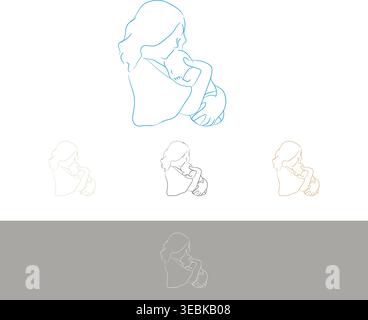 Cartolina di auguri per la festa della mamma silhouette tipografica della mamma che abbraccia il bambino Illustrazione Vettoriale