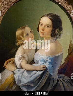 Ritratto di una donna sconosciuta con un bambino. 1840 anni Neff Timofey Andreevich (1805-1876). Olio su tela. Museo Tropinin, Mosca. Foto Stock