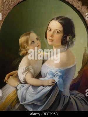 Ritratto di una donna sconosciuta con un bambino. 1840 anni Neff Timofey Andreevich (1805-1876). Olio su tela. Museo Tropinin, Mosca. Foto Stock