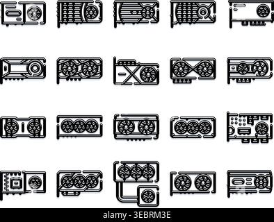 Icone dell'unità di elaborazione grafica che creano una raccolta di tecnologie Illustrazione Vettoriale