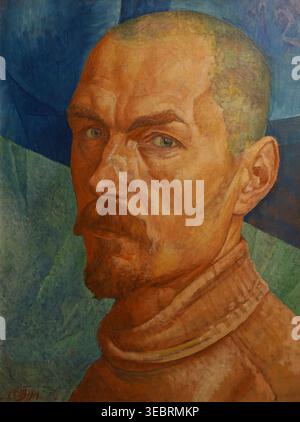 Autoritratto. 1918. Petrov-Vodkin Kuzma Sergeevich (1878-1939). Olio su tela. Museo statale russo. Foto Stock