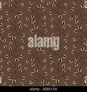 il motivo minimalista della filite terrosa è senza cuciture su sfondo marrone cioccolato per una confezione di caffè di lusso e un design in tessuto rustico. Illustrazione vettoriale Illustrazione Vettoriale