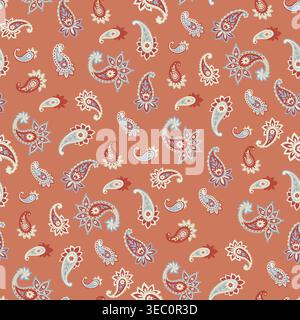 Motivo Paisley floreale sparso arancio polveroso Illustrazione Vettoriale