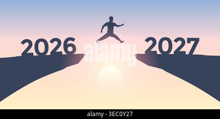 uomo che salta sopra una scogliera da 2026 a 2027 illustrazione vettoriale Illustrazione Vettoriale