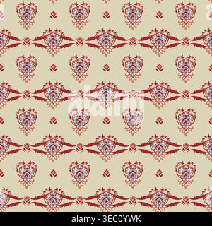 Motivo Damasco con bordo floreale tradizionale beige Illustrazione Vettoriale