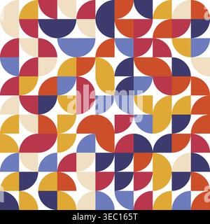 Motivo senza cuciture geometrico astratto con semicerchi colorati e forme Quadranti in stile retro Illustrazione Vettoriale
