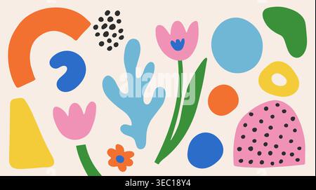 Sfondo floreale astratto colorato con forme organiche. Stile Matisse Illustrazione Vettoriale