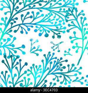 Sfondo bianco senza cuciture con fiori al neon blu. Disegnato a mano. Non ai, illustrazione vettoriale Illustrazione Vettoriale