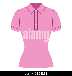 Polo rosa aderente con colletto strutturato, chiusura con bottoni e maniche corte, silhouette liscia e struttura raffinata. Vista frontale illustrazione tecnica di moda. Vettore Illustrazione Vettoriale