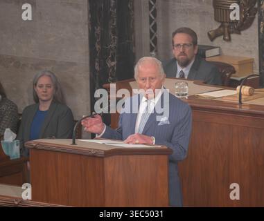 Washington DC, 28 aprile 2026, USA: Re Carlo III si rivolge alla sessione congiunta del Congresso a Washington DC. Patsy Lynch/Alamy Foto Stock