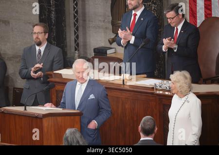Washington DC, 28 aprile 2026, USA: Re Carlo III si rivolge alla sessione congiunta del Congresso a Washington DC. Patsy Lynch/Alamy Foto Stock