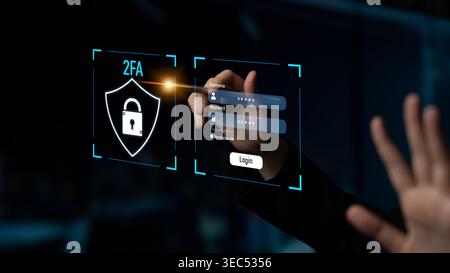 L'autenticazione a due fattori rafforza la sicurezza del sistema di accesso. Aggiunge protezione, l'autenticazione a due fattori aumenta la privacy e due fattori Foto Stock