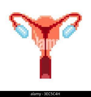 Pixel art del sistema riproduttivo femminile inclusi utero e ovaie. Illustrazione vettoriale. Illustrazione Vettoriale