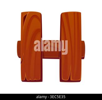 Cartoni animati in legno, caratteri alfabetici in legno lettera H. Illustrazione Vettoriale