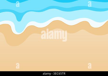 Vista sulla spiaggia. Spiaggia di sabbia estiva con spazio coperto. Illustrazione Vettoriale