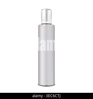 Flacone cosmetico con dispenser a pompa per texture in schiuma, mockup realistico. Contenitore bianco per prodotti di bellezza con mock-up vettoriale isolato con tappo trasparente Illustrazione Vettoriale