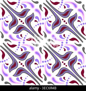 Sfondo grigio viola in stile etnico. Ornamento caleidoscopio complesso. Motivo di paisley senza cuciture Illustrazione Vettoriale