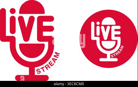 Modello logo in live streaming - parola integrata nella silhouette del microfono - design vettoriale creativo. Logotipo mic retrò. Illustrazione vettoriale Illustrazione Vettoriale