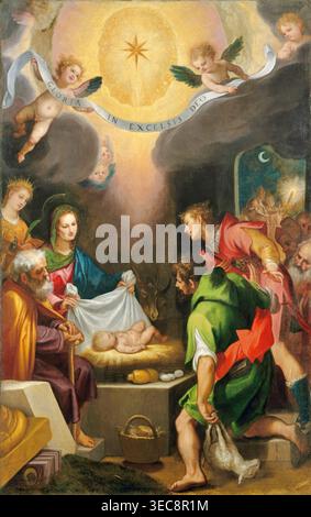 Ludovico Cardi (Cigoli) – l'Adorazione dei Pastori con Santa Caterina d'Alessandria (1599), olio su tela. Pittura religiosa barocca italiana raffigurante la Natività con pastori e Santa presenza nell'illuminazione drammatica | Archiverse: Arte religiosa Foto Stock