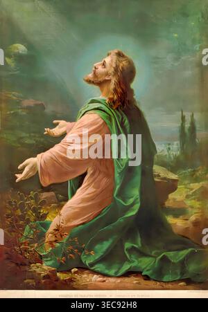 Hans Zatzka – Cristo sul Monte degli Ulivi (fine XIX secolo), olio su tela. Pittura religiosa accademica austriaca raffigurante Cristo nel Getsemani in un momento di angoscia e contemplazione divina | Archiverse: Arte religiosa Foto Stock