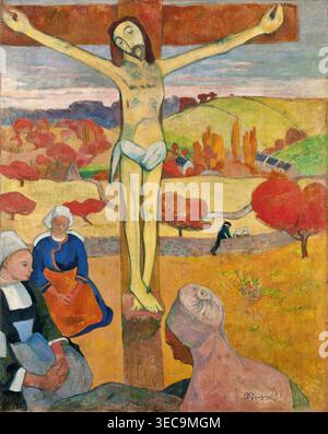 Paul Gauguin – il Cristo giallo (1889), olio su tela. Pittura religiosa simbolista post-impressionista francese che mostra il Cristo crocifisso giallo nel paesaggio bretone, fondendo primitivismo e fede | ArchiVerse: Arte religiosa Foto Stock