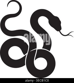 Splendida silhouette nera con un elegante corpo a spirale a forma di S e una linguetta a scatto, raffigurato come un semplice ma potente design grafico vettoriale. Illustrazione Vettoriale