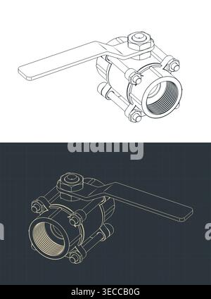 Progetti isometrici della valvola a sfera: Illustrazioni vettoriali stilizzate Illustrazione Vettoriale