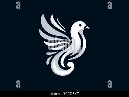 Colomba con ali grigie. Pittogramma vettoriale. Logo Bird in bianco e nero. Icona illustrazione astratta creativa, modello Illustrazione Vettoriale