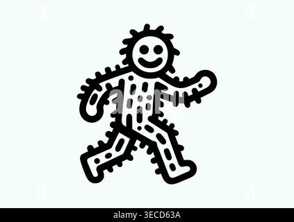 Allegro e felice Yeti. Mostro yeti carino, personaggio divertente. Illustrazione pupazzo di neve. Questa illustrazione vettoriale raffigura una divertente scena piatta con il cartone animato Yeti. Illustrazione Vettoriale