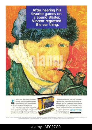 1995 Creative Labs Sound Blaster AWE32 annuncio con il famoso dipinto del 1889 di Vincent van Gogh, Autoritratto con orecchio e pipa fasciati Foto Stock