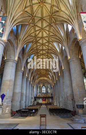 Navata interna, Abbey, Tewkesbury, Gloucestershire, Inghilterra, Gran Bretagna Foto Stock