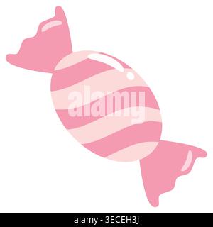 Caramelle avvolte in rosa pastello con strisce morbide, illustrazione vettoriale piatta isolata su sfondo chiaro, perfetta per il design dei bambini, tema dolci, confezione Illustrazione Vettoriale