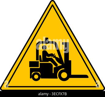 Cartello giallo carrelli elevatori. Icona vettoriale. Con attenzione. Veicoli industriali. Segnale di pericolo Illustrazione Vettoriale