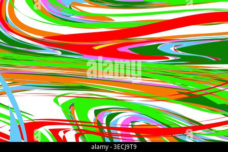 Una miscela caotica ma armoniosa di colori brillanti e saturi forma forme e linee fluide e organiche sulla tela Illustrazione Vettoriale