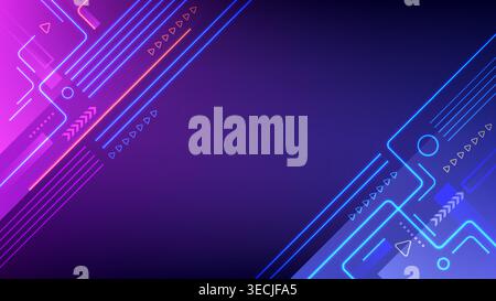 vivace sfondo tecnologico digitale futuristico con linee geometriche blu neon e viola per un'atmosfera ad alta energia per progetti di gioco moderni Illustrazione Vettoriale