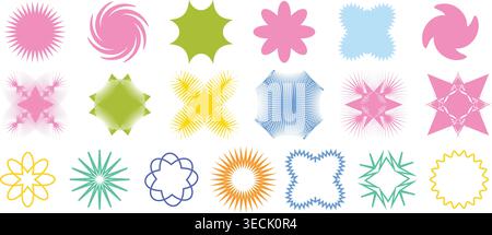 Collezione di vivaci forme astratte e colorate su sfondo trasparente, diversi elementi di design. Illustrazione Vettoriale