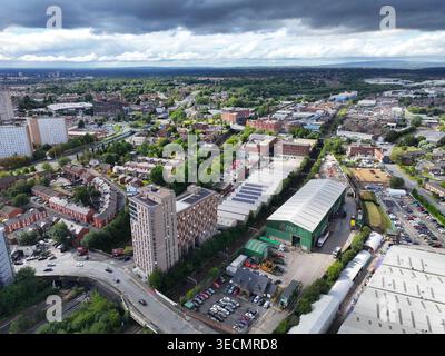 Vista aerea con drone di Salford Manchester Foto Stock