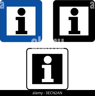 Informazioni sui segnali. Cartello Blue Square Road. Icone vettoriali bianche e nere Illustrazione Vettoriale